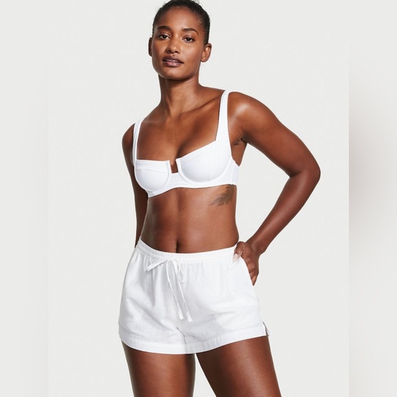 Victoria's Secret Pants - NWT Victoria’s Secret Drawstring Waist Linen Cover-up Shorts in White